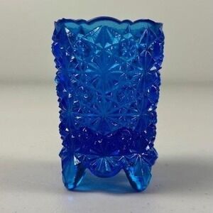 Vintage Fenton Cobalt Blue Daisy Button Glass Footed Toothpick Holder 2.5 Inch
